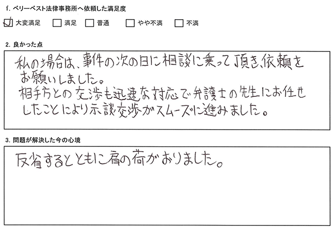 示談交渉がスムーズに進みました