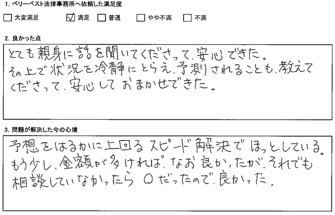 とても親身に話を聞いてくださって、安心できた